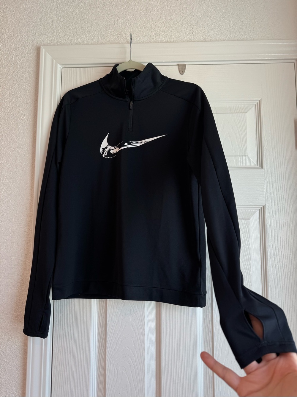 Nike Black Quarter-Zip Women's Pullover with White Swoosh